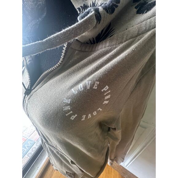 Victoria’s Secret Pink Beige Full-Zip Hoodie – Floral Print Hood, Size S - Picture 2 of 10